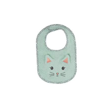 Bavoir brodé Misty Le Chat Menthe - Broderie Magda